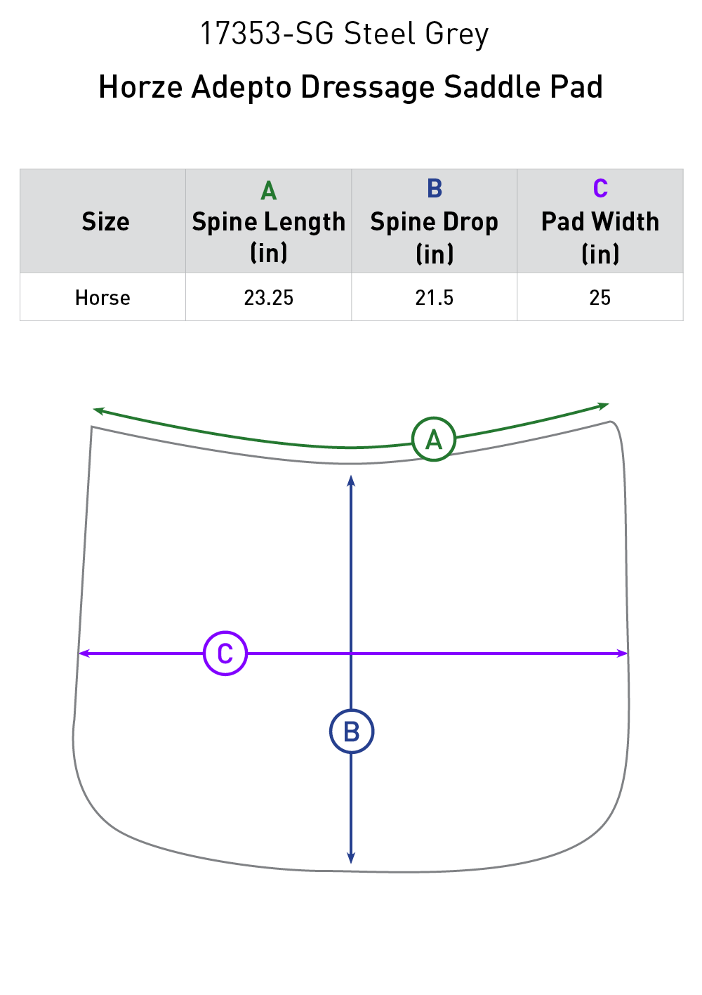 Size chart: Square Dressage Saddle Pads