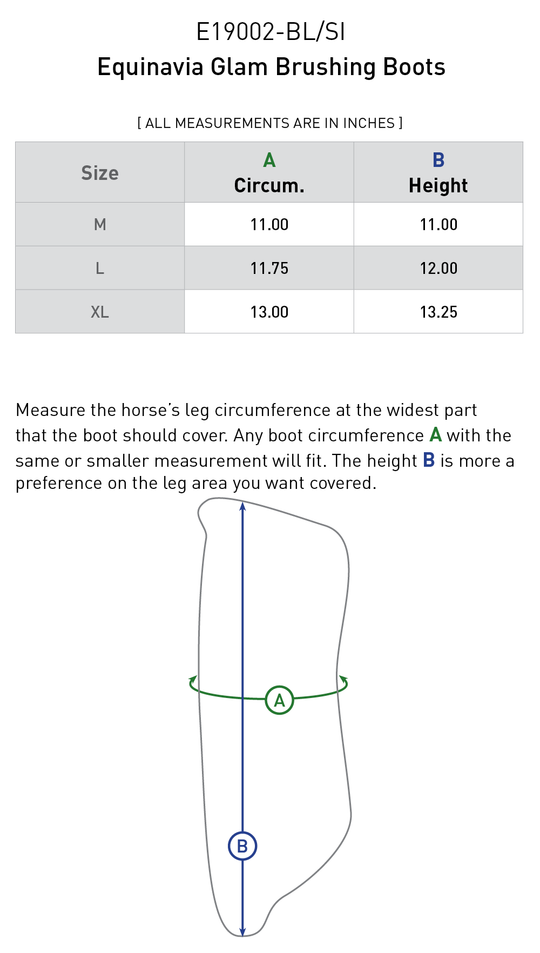 Size chart: Tendon/Galloping Boots