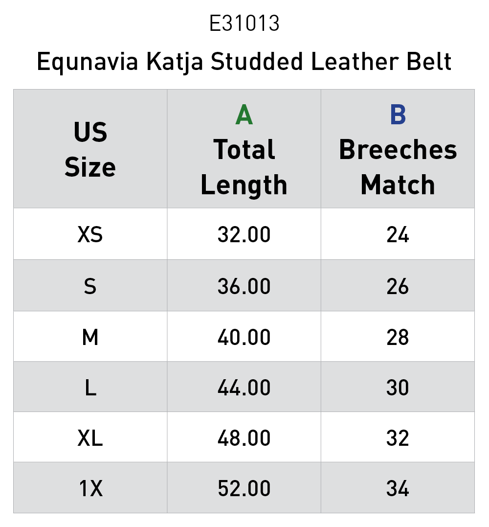 Size chart: Equestrian Belts