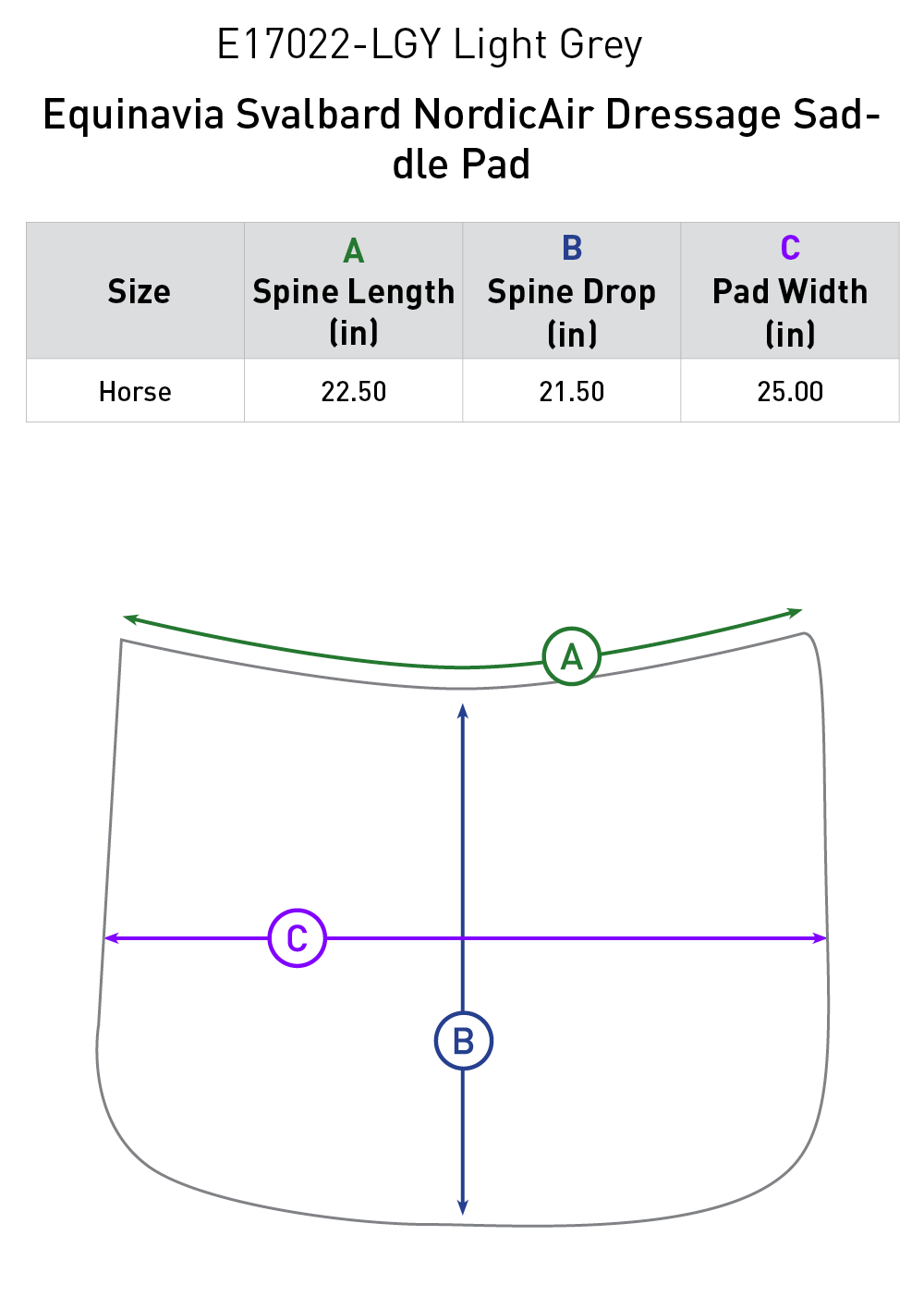 Size chart: Square Dressage Saddle Pads