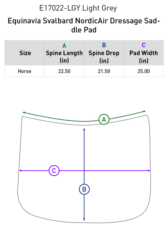 Size chart: Square Dressage Saddle Pads