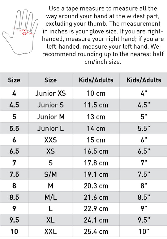 Size chart: Riding Gloves