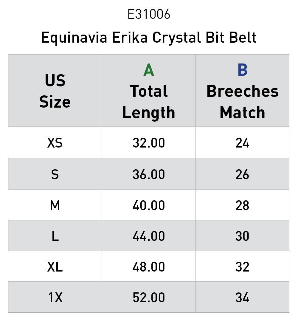 Size chart: Equestrian Belts