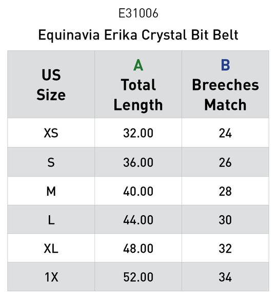 Size chart: Equestrian Belts