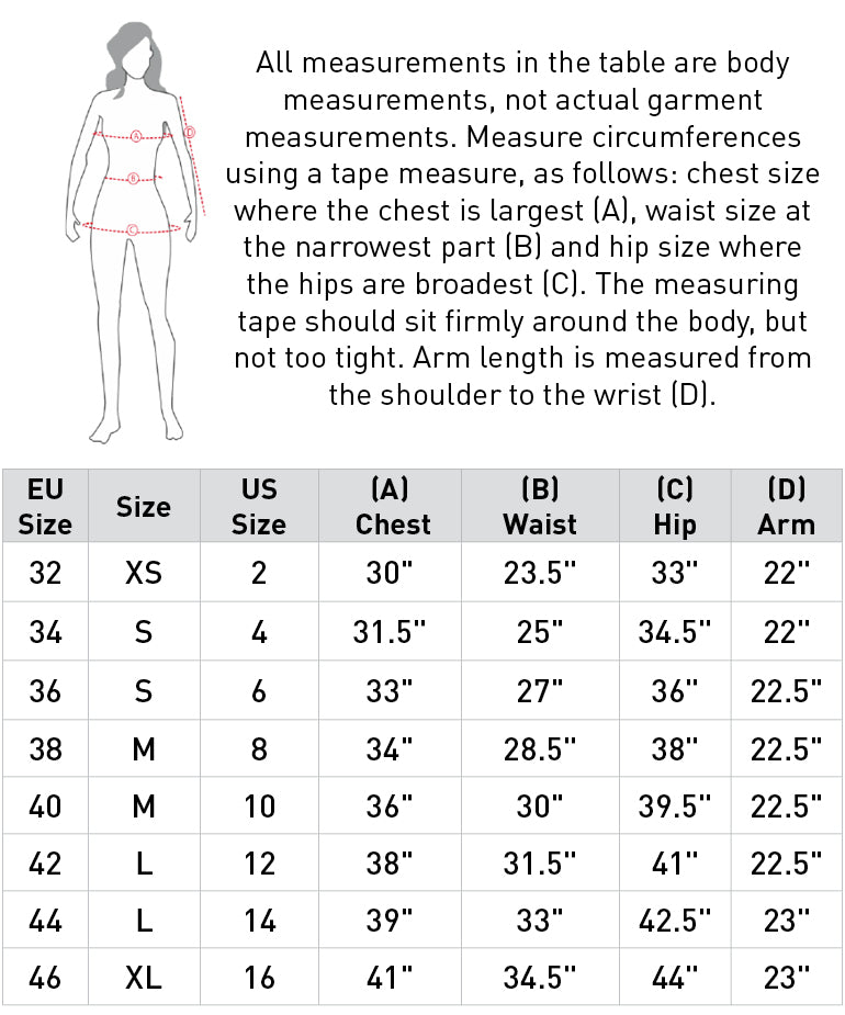 Size chart: Jackets