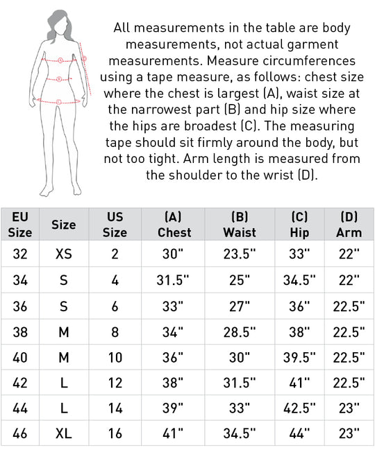 Size chart: Jackets