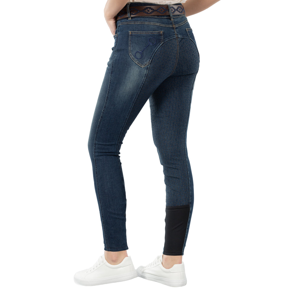 Horze Kaia Womens High Waist Denim Silicone Full Seat Breeches image #2
