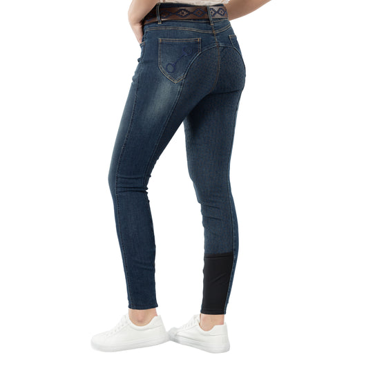 Horze Kaia Womens High Waist Denim Silicone Full Seat Breeches image 