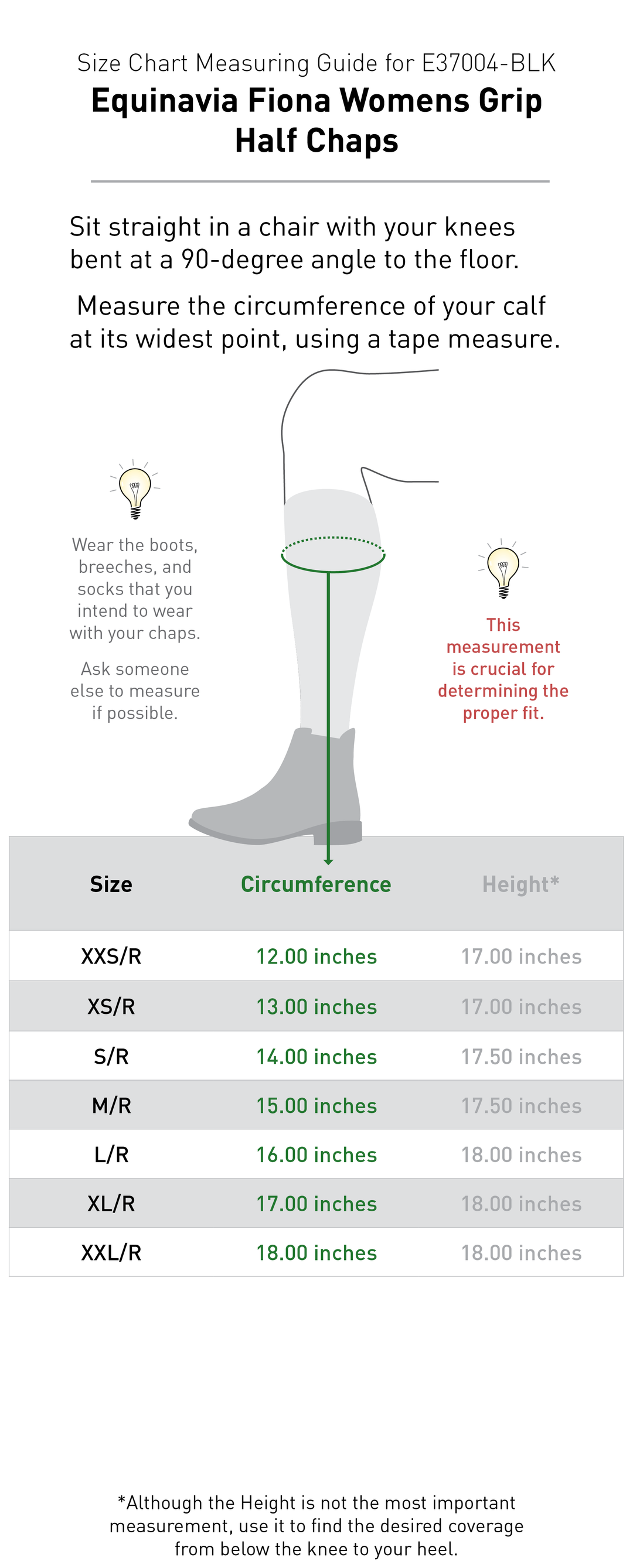 Size chart: Half Chaps