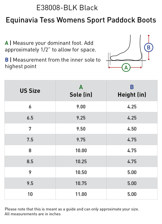 Size chart: Paddock Boots