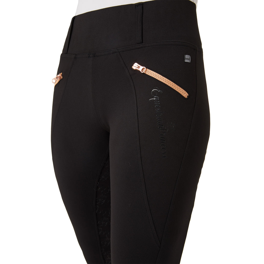 Horze Rosie Womens Full Seat Tights with Rose Gold Zippers image 