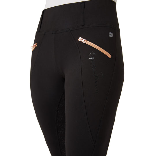 Horze Rosie Womens Full Seat Tights with Rose Gold Zippers image 