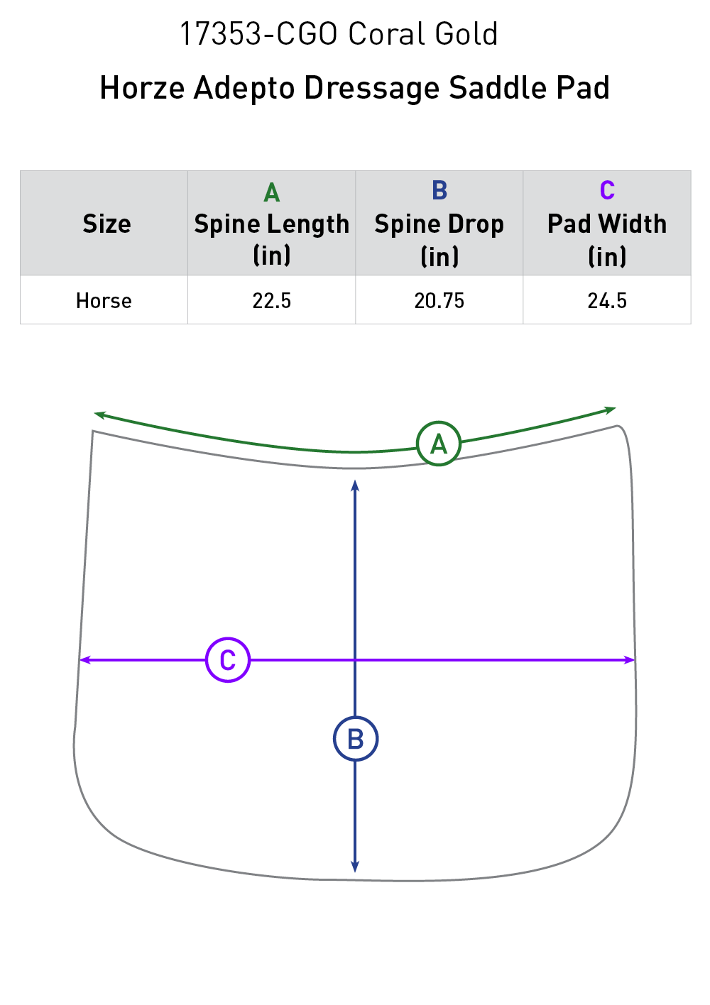 Size chart: Square Dressage Saddle Pads