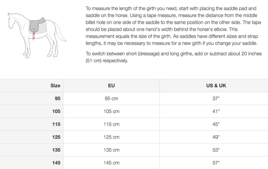 Size chart: Long Girths
