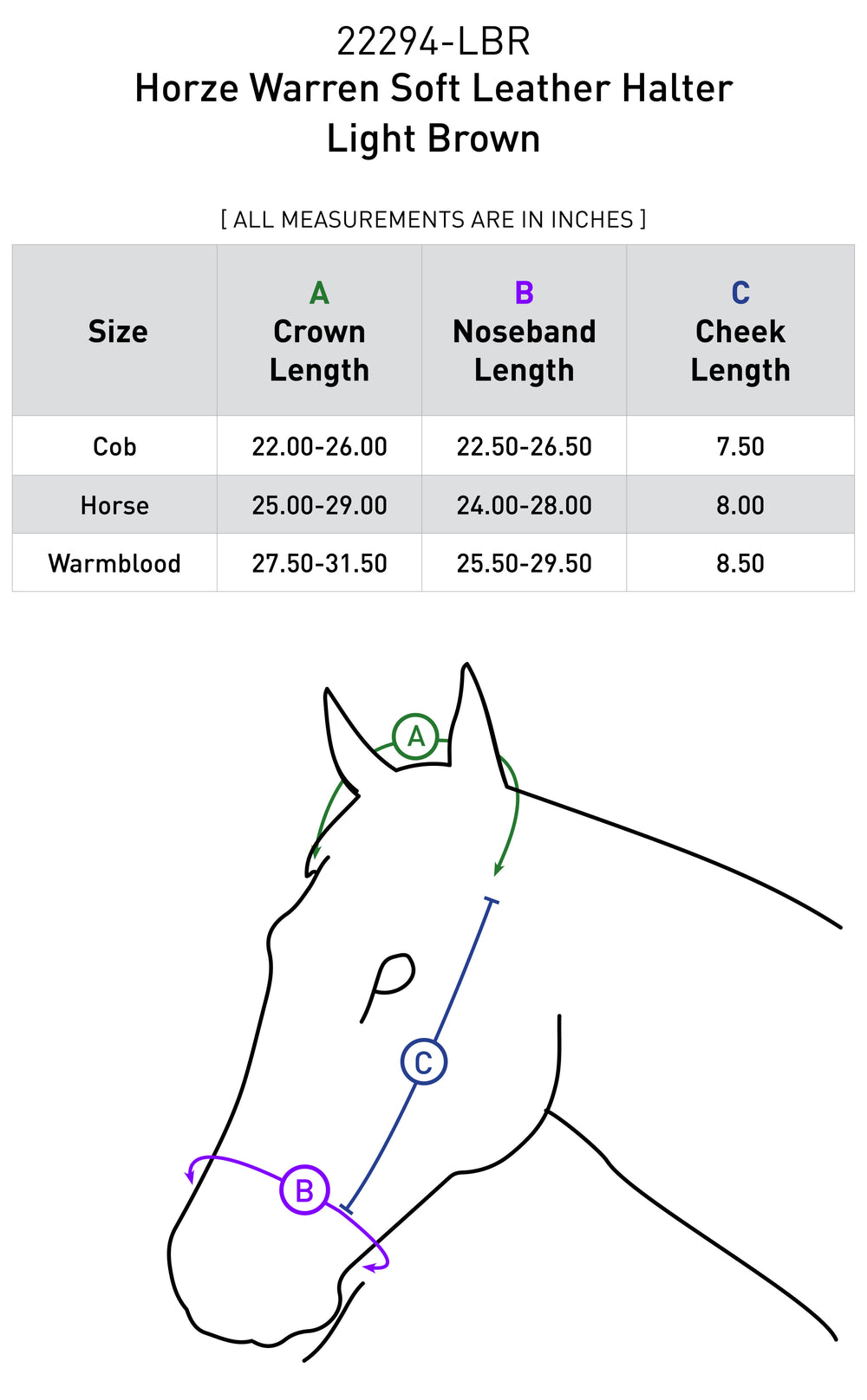 Size chart: Halters