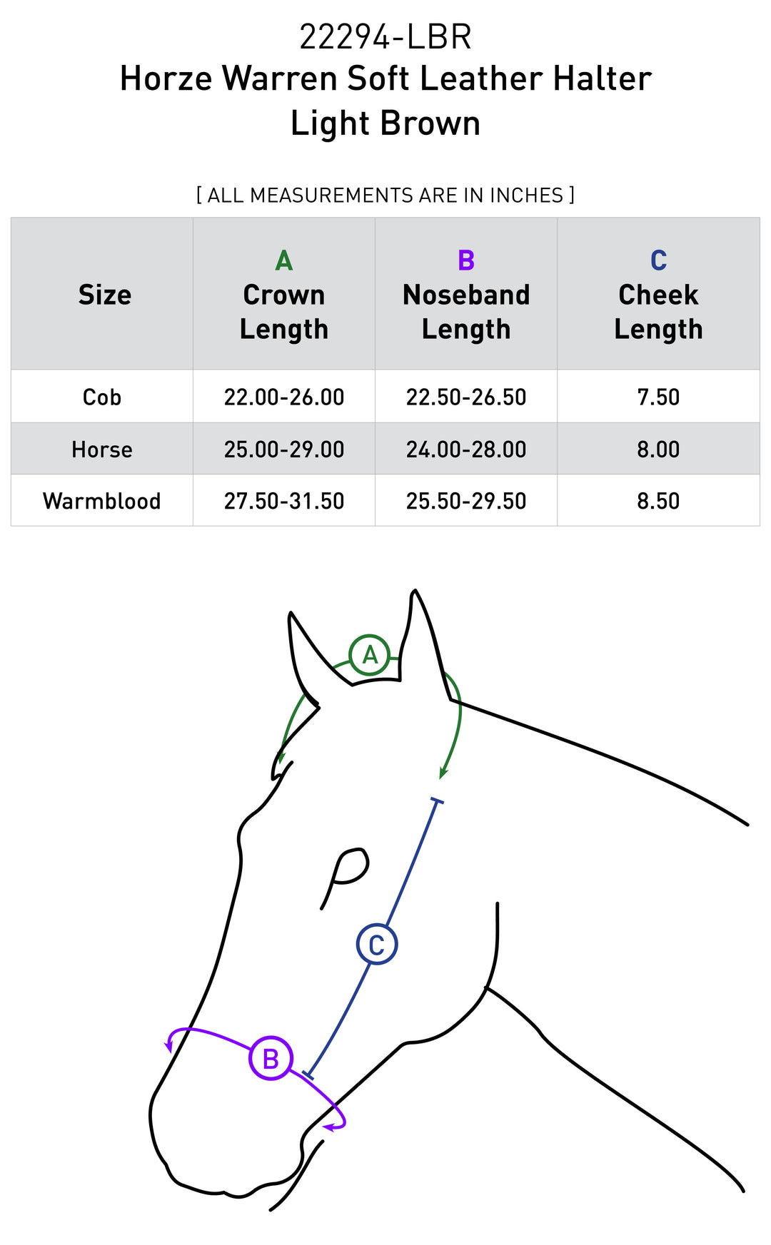 Size chart: Halters