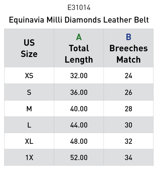 Size chart: Equestrian Belts