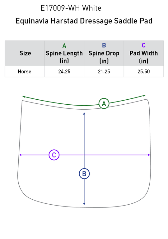 Size chart: Square Dressage Saddle Pads