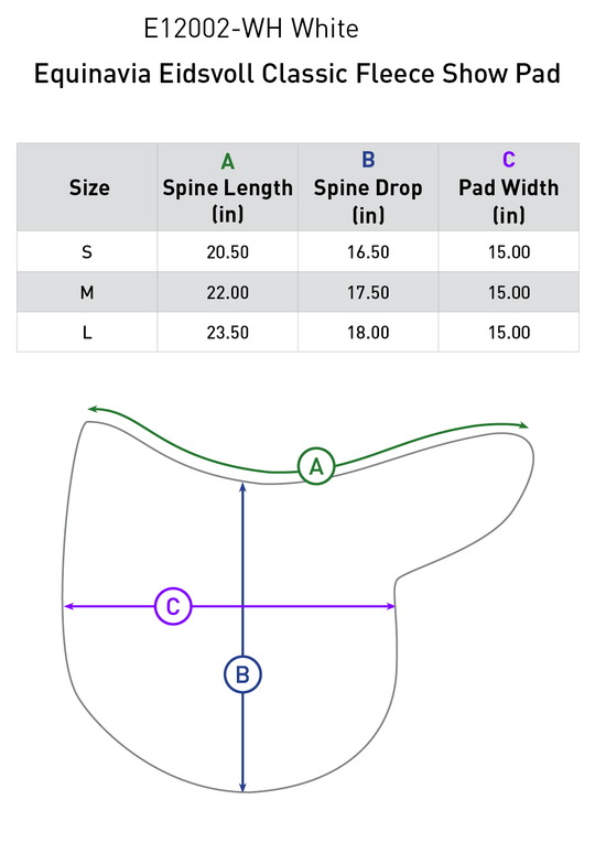 Size chart: English Fitted Pads