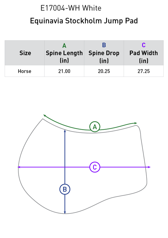 Size chart: Square All Purpose Saddle Pads