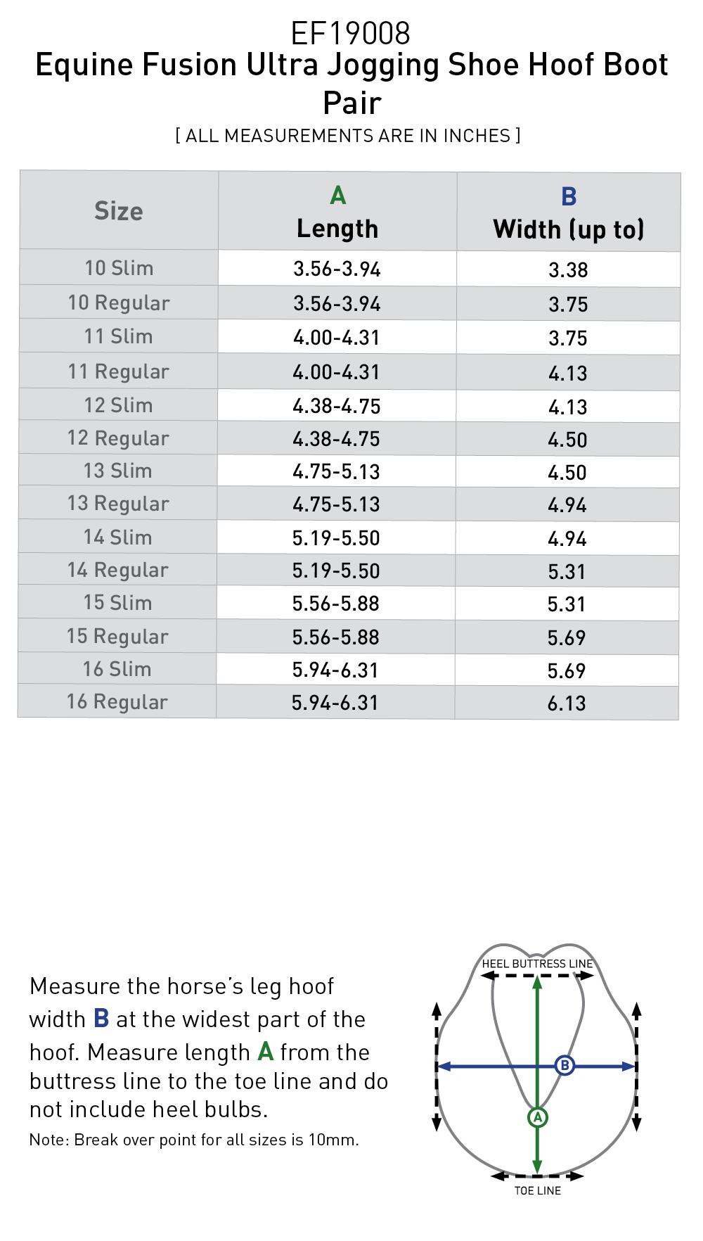 Size chart: Hoof Boots