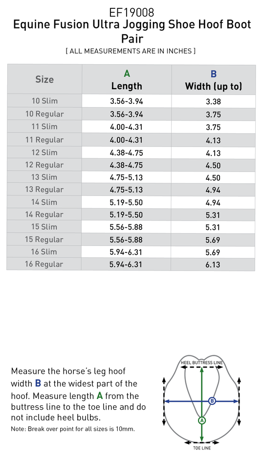 Size chart: Hoof Boots