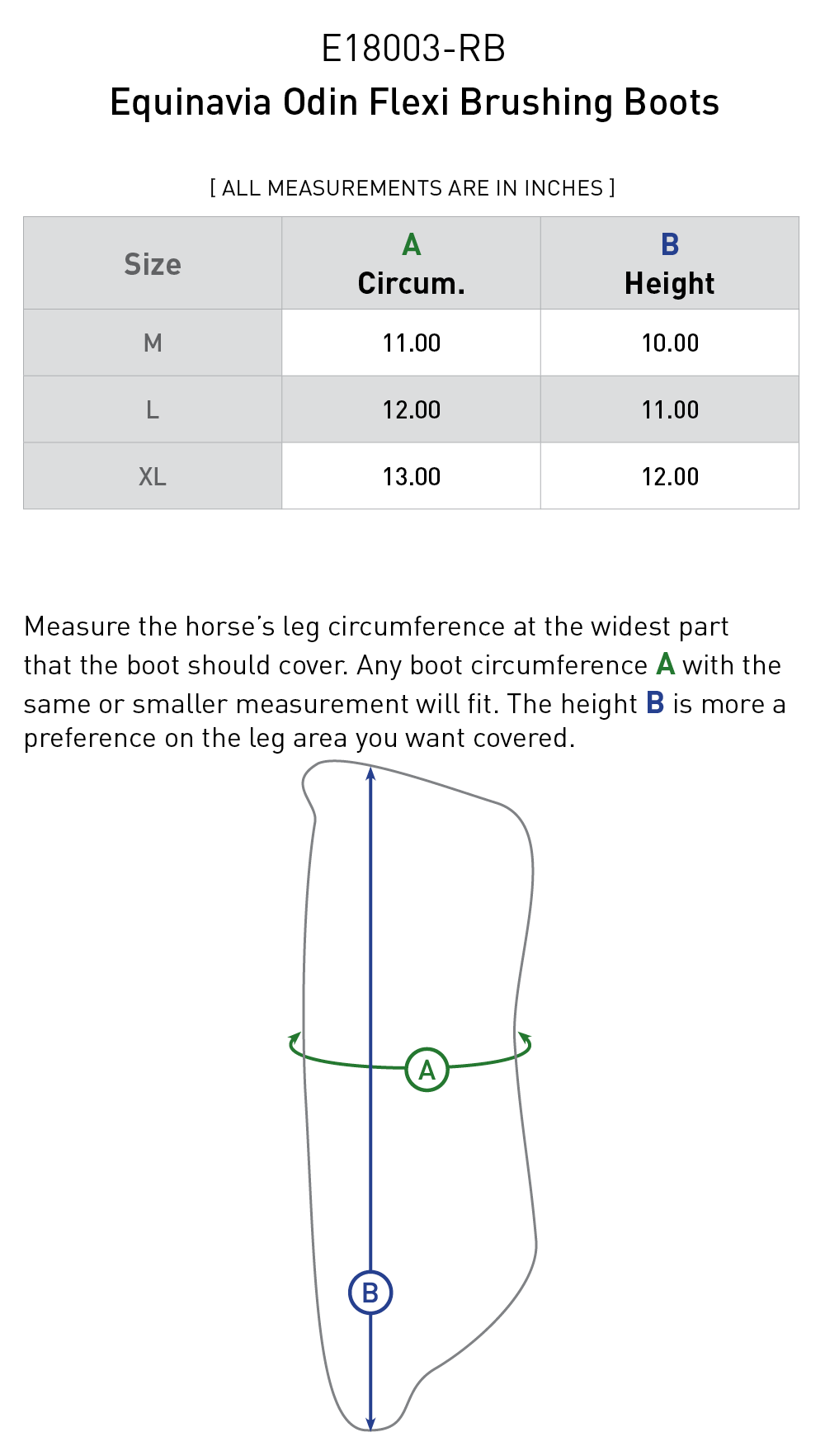 Size chart: Tendon/Galloping Boots