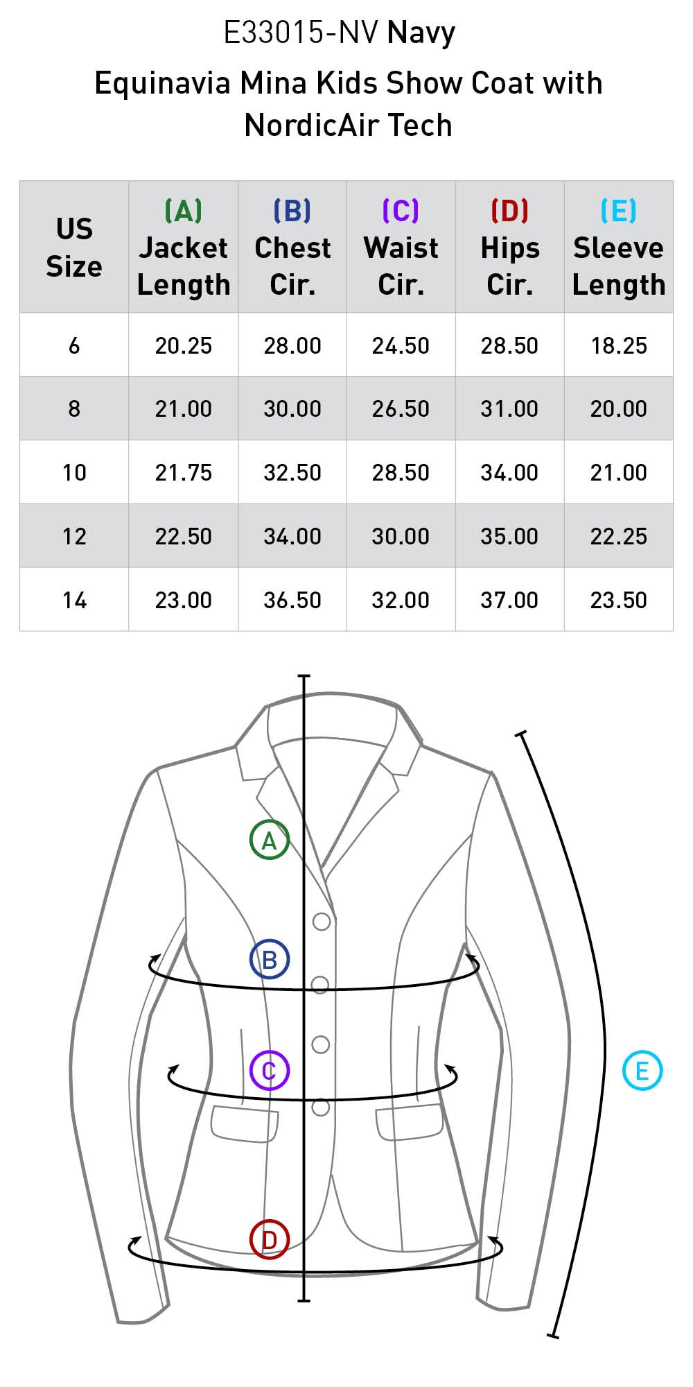Size chart: Show Coats