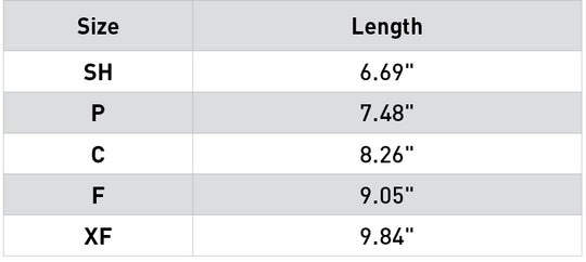 Size chart: Tendon/Galloping Boots