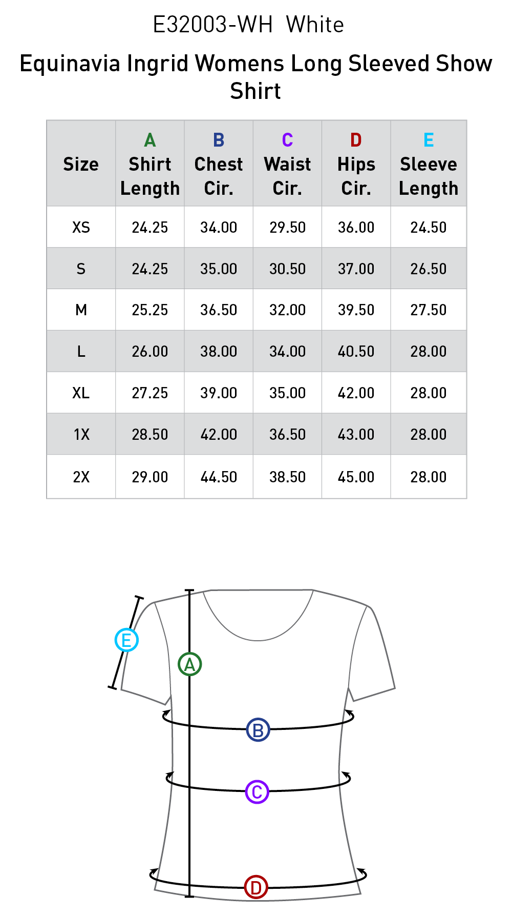 Size chart: English Show Shirts