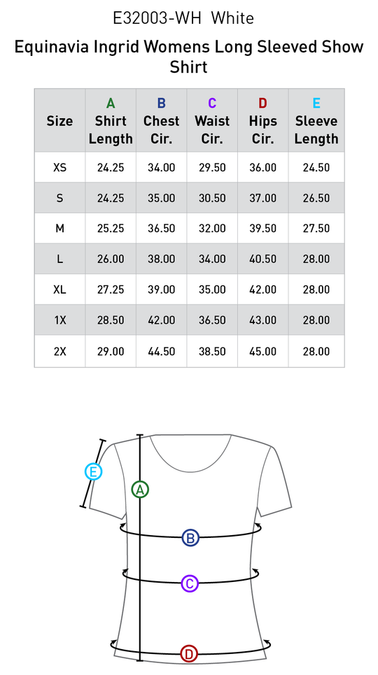 Size chart: English Show Shirts