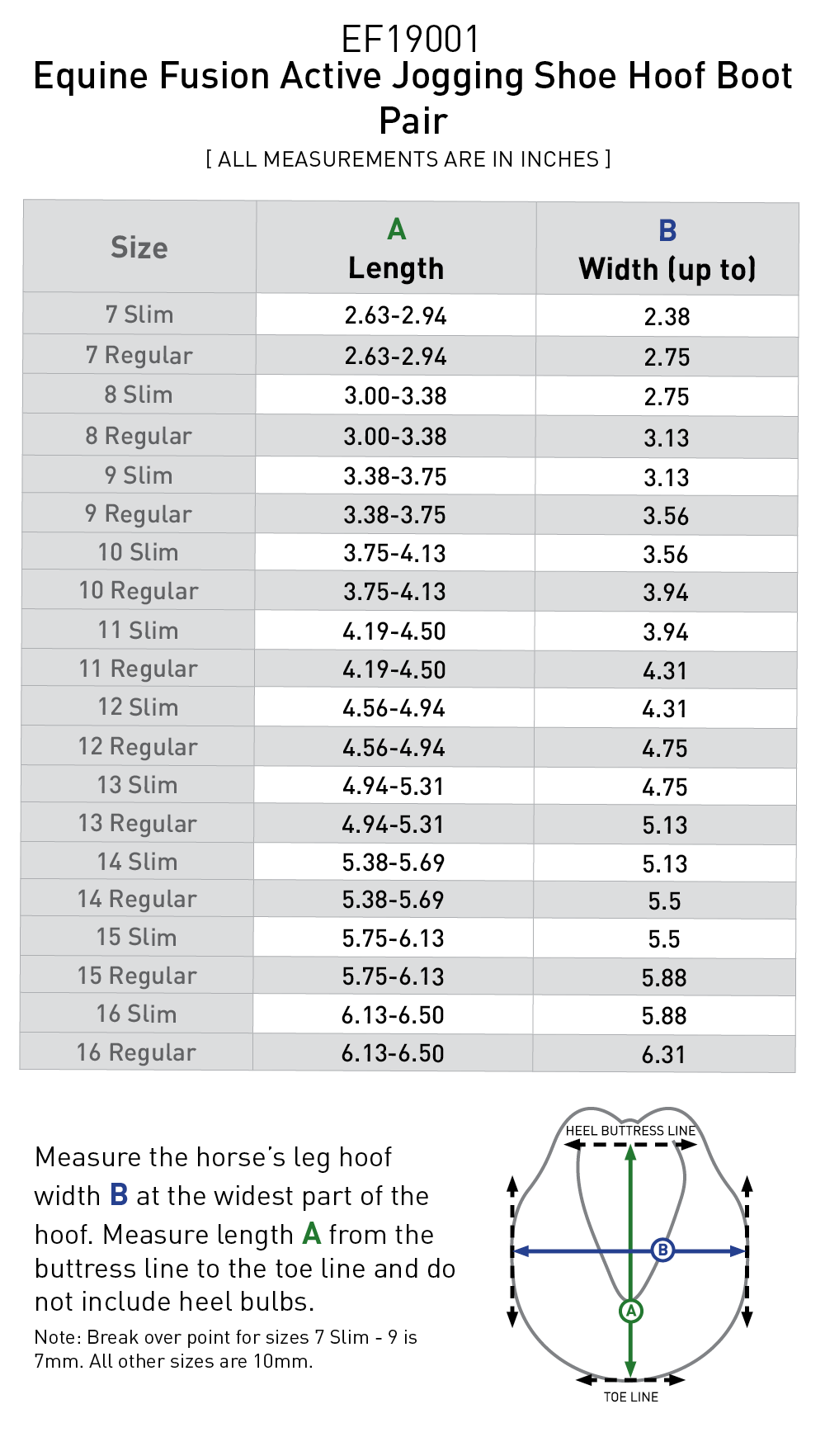 Size chart: Hoof Boots