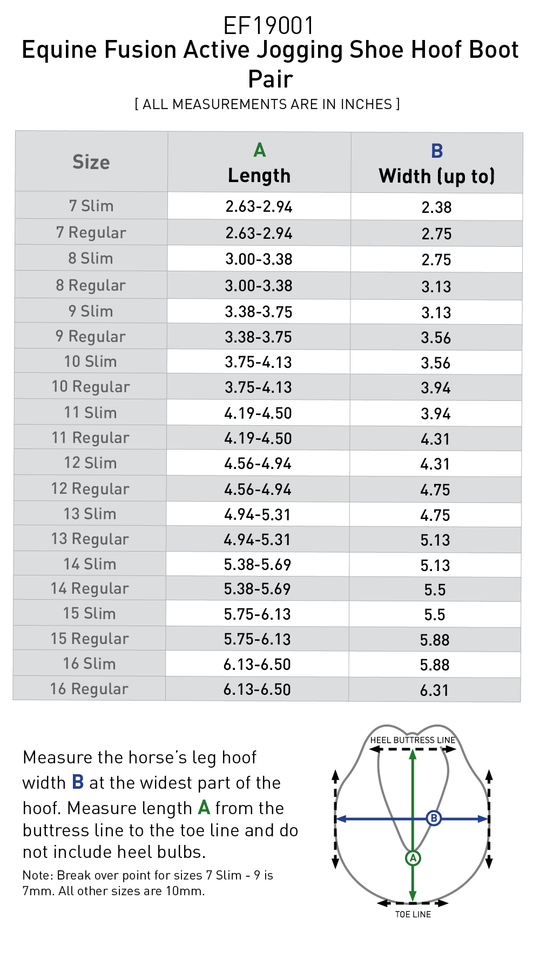 Size chart: Hoof Boots