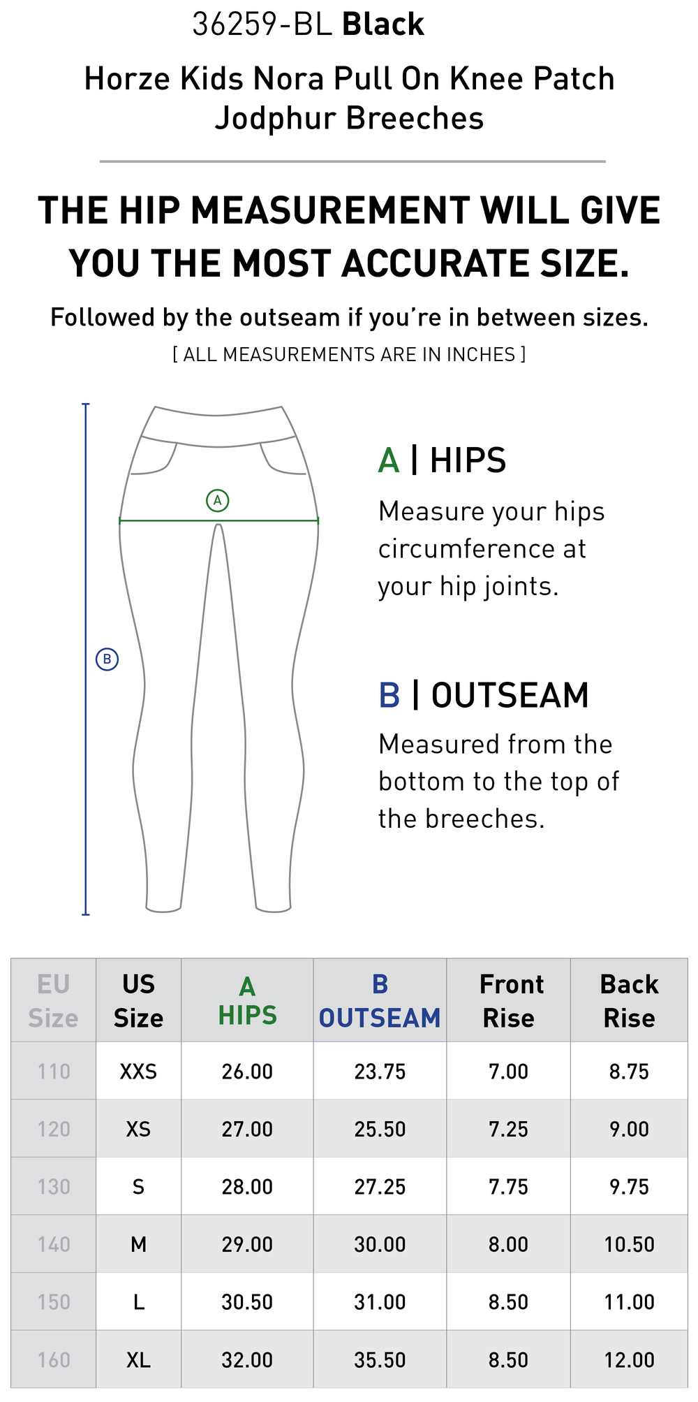 Size chart: Kid's Jodhpurs