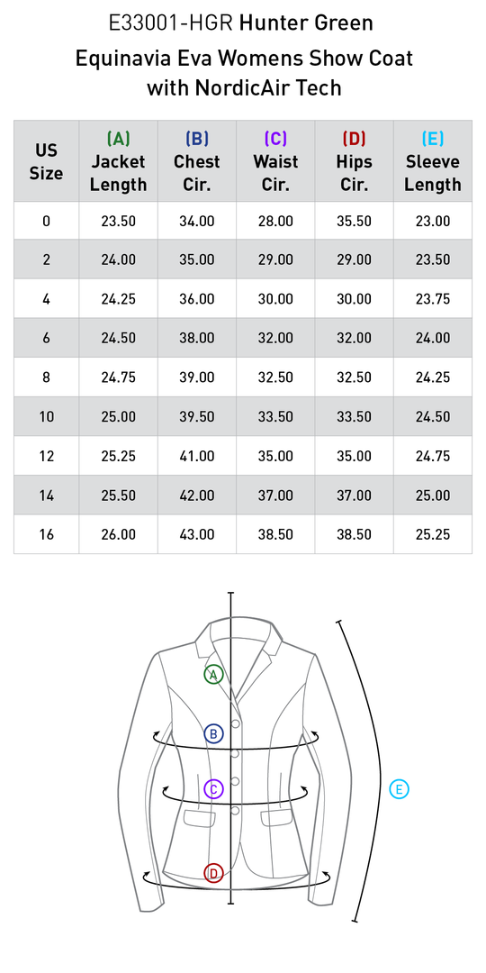 Size chart: Show Coats