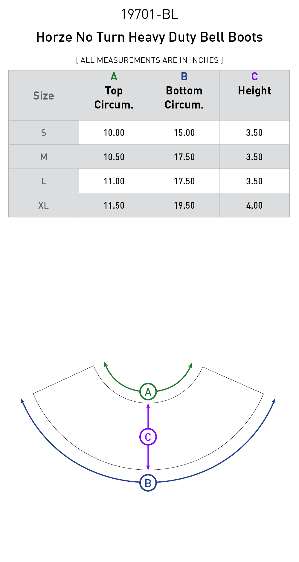 Size chart: Bell Boots