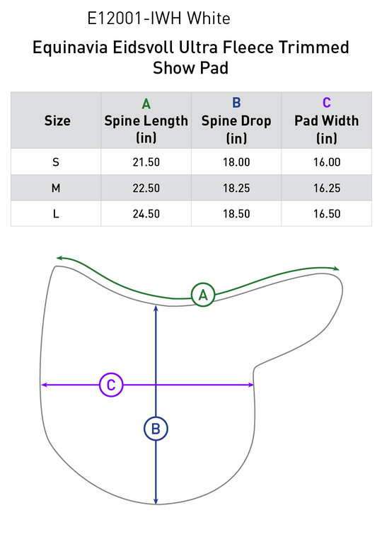 Size chart: English Fitted Pads