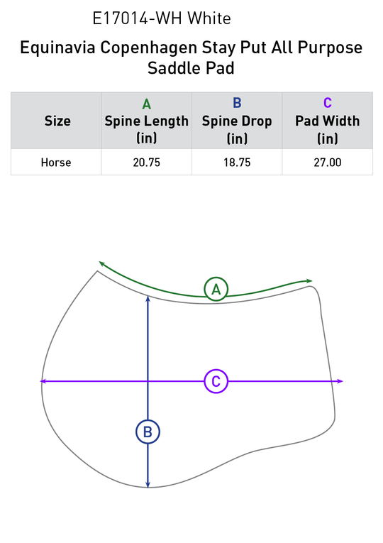Size chart: Square All Purpose Saddle Pads
