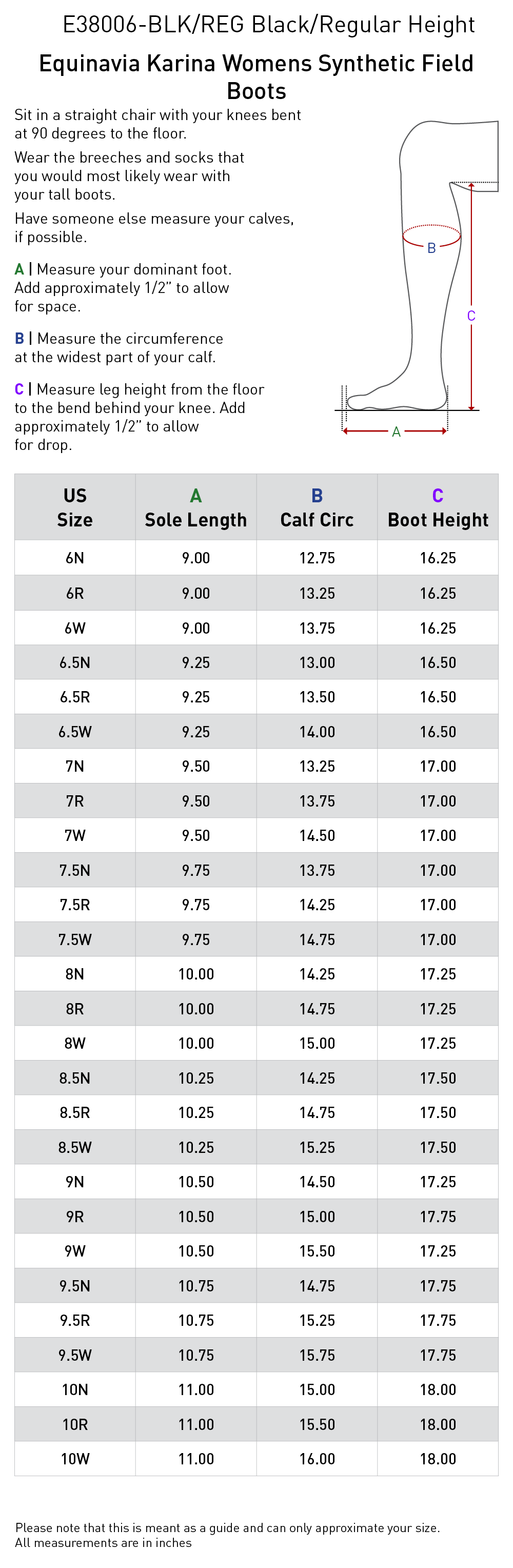Size chart: Field Boots