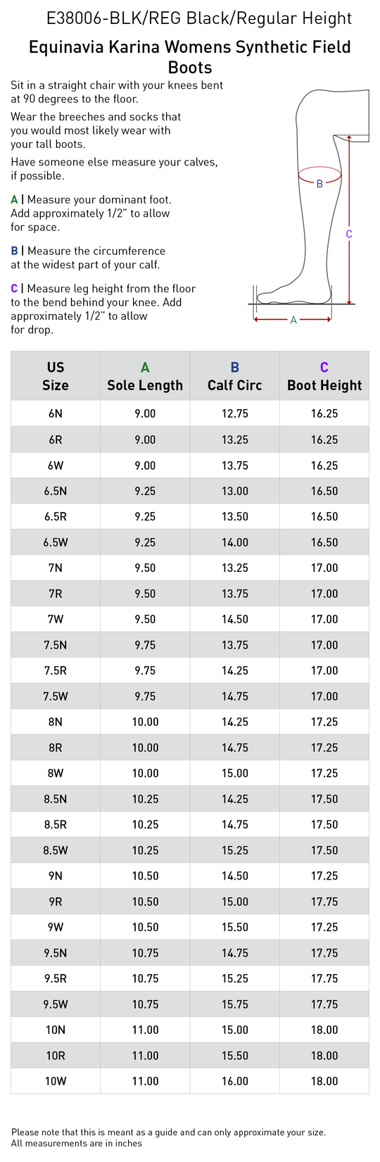 Size chart: Field Boots