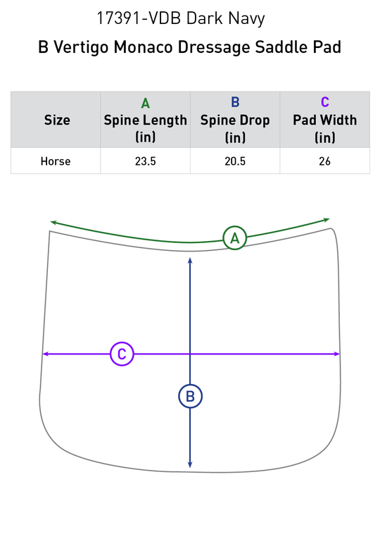 Size chart: Square Dressage Saddle Pads