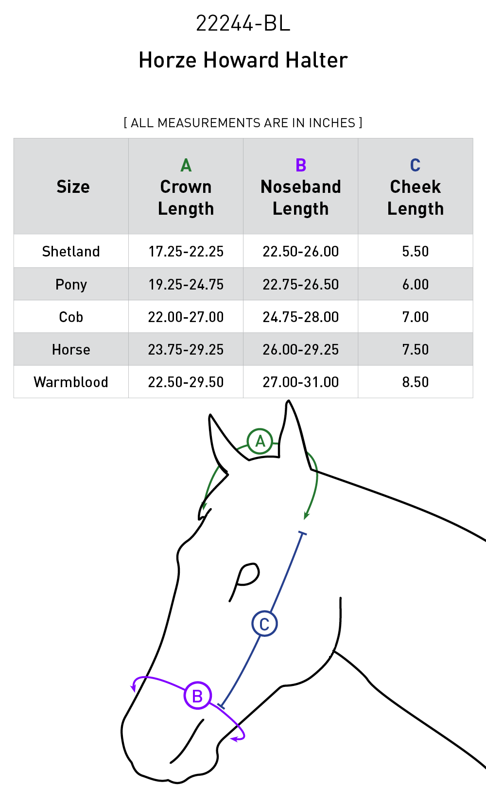 Size chart: Halters