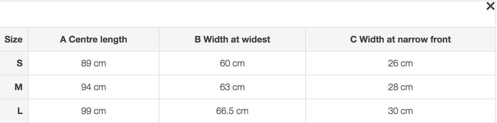 Size chart: Neck Covers and Hoods
