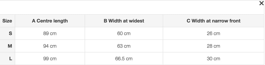 Size chart: Neck Covers and Hoods