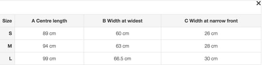 Size chart: Neck Covers and Hoods