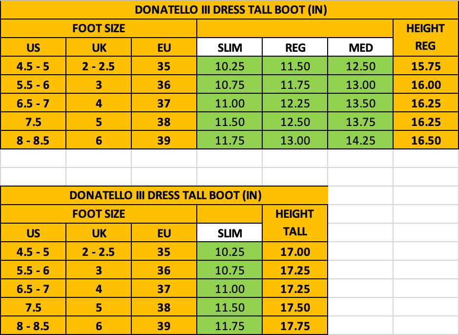 Size chart: Field Boots