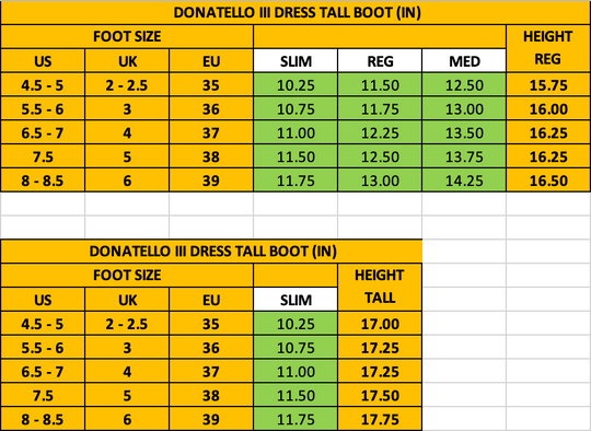 Size chart: Field Boots