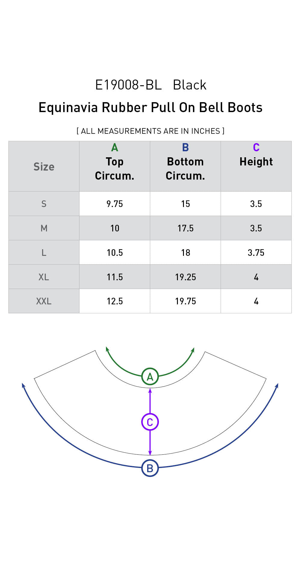 Size chart: Bell Boots