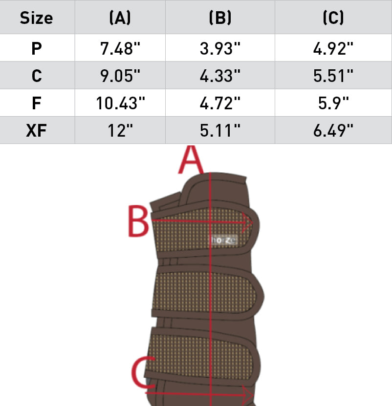 Size chart: Tendon/Galloping Boots