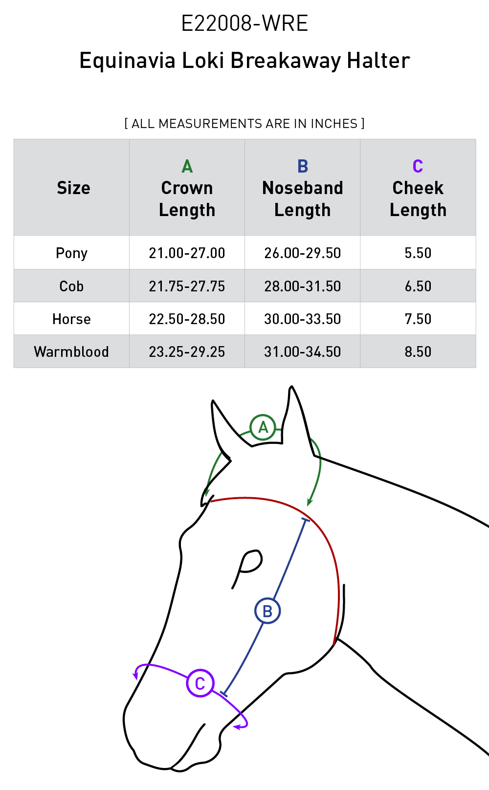 Size chart: Halters